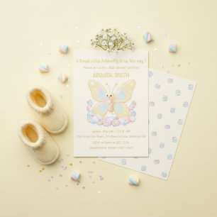 Invitación Chupete de Limón Amarillo Baby Shower de Mariposa