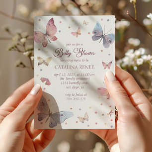 Invitación Chupete de Mariposa de Acuarela Pastel para Baby S
