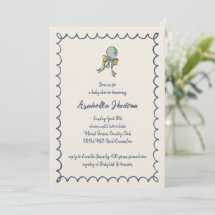 Invitación Chupete de Navy y Menta y Bebe con Lazo para Baby 