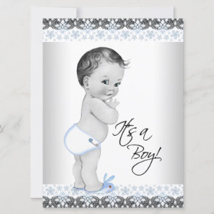 Invitación Chupete de Niño Azul y Gris