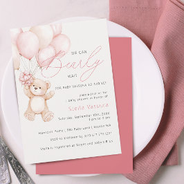 Invitación Chupete de oso de peluche con globos rosados para