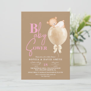 Invitación Chupete de oso marrón rosa moderno minimalista par