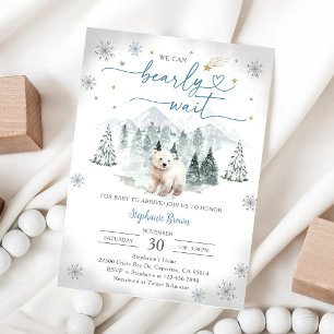 Invitación Chupete de oso polar azul para baby shower de invi