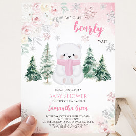 Invitación Chupete de oso polar rosa para baby shower
