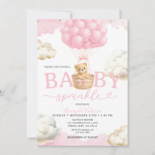 Invitación Chupete de oso rosa neutral nube globo baby shower