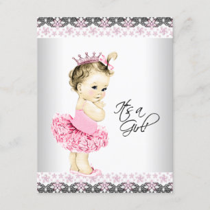 Invitación Chupete de Princesa Tutu Rosa y Gris para Baby Sho