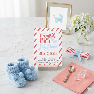 Invitación Chupete de Rayas Rojas Baby Shower