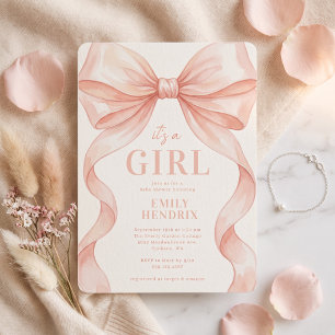 Invitación Chupete de Rosa Acuarela Es una Niña Baby Shower