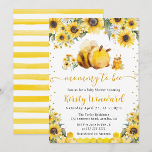 Invitación Chupete de verano de abeja y girasoles de acuarela