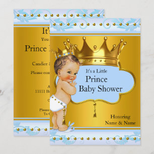 Invitación Chupete del Príncipe Niño Azul Oro Corona Moreno