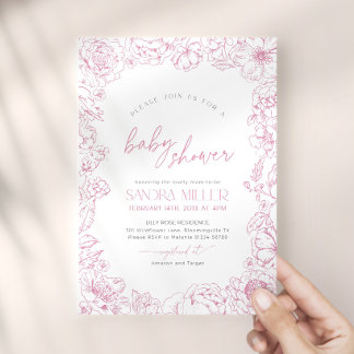Invitación Chupete Ducha de Bebé Toile de Jouy Rosa