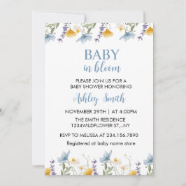 Invitación Chupete en Flor Azul Fiesta de Baby Shower