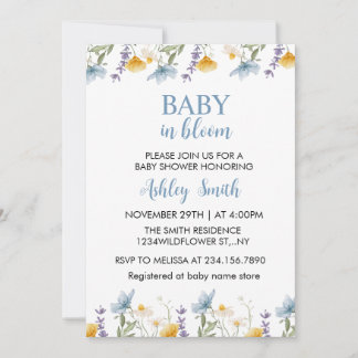 Invitación Chupete en Flor Azul Fiesta de Baby Shower
