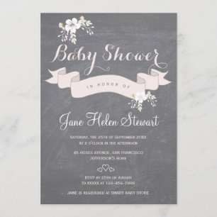 Invitación Chupete floral de tiza rosa claro para baby shower