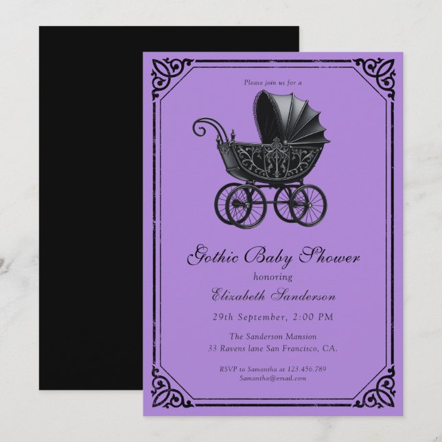 Invitación Chupete gótico negro Baby Shower  (Anverso / Reverso)