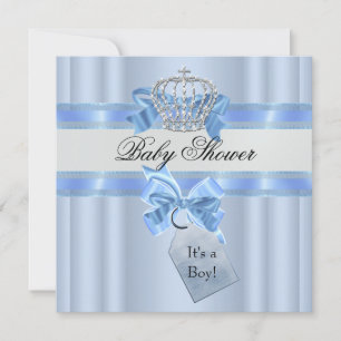 Invitación Chupete Niño Azul Blanco Corona Príncipe