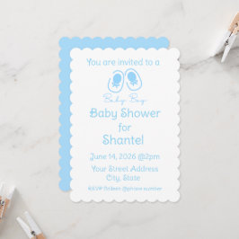 Invitación Chupete Niño Azul Zapatos Baby Shower