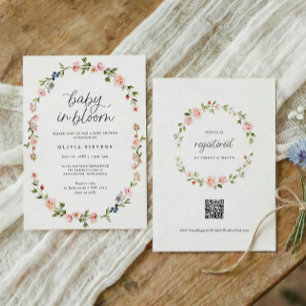 Invitación Chupete para Niña Bebé en Flor Rosa Floral