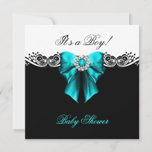 Invitación Chupete para Niño Bebé Azul Teal Negro Blanco