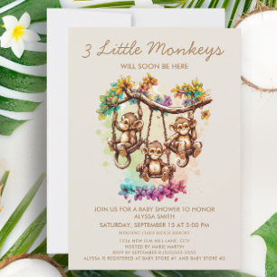 Invitación Chupete Triple de 3 Monitos Fiesta de Bebé