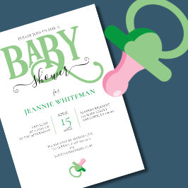 Invitación Chupete Verde Neutral en cuanto al Género Baby Sho