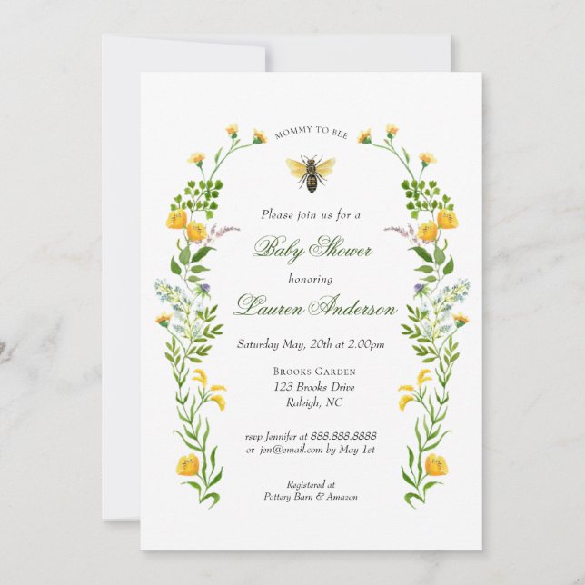 Invitación Chupete y flores silvestres Baby Shower (Anverso)