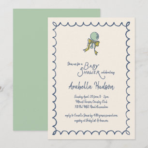 Invitación Chupete y lazo de doodle azul marino y menta para