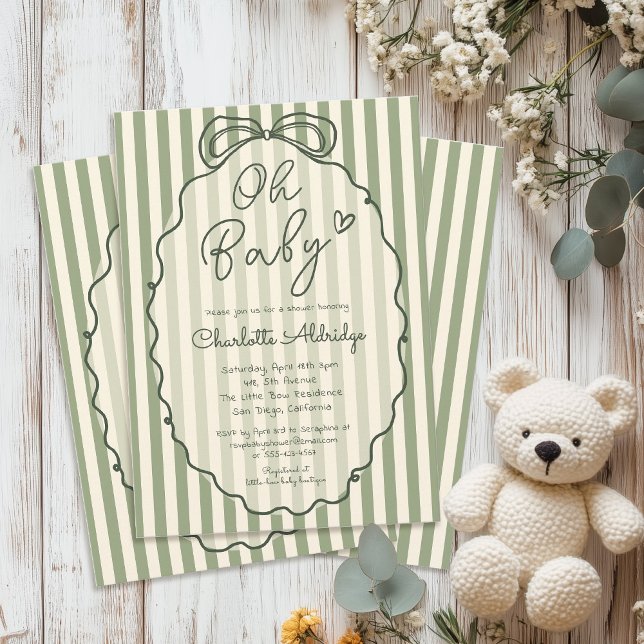Invitación Chupeteada de Bebé Verde Sage Neutral de Género (Subido por el creador)