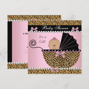 Invitación Chupeteado de bebé, niña bebé linda leopardo rosa