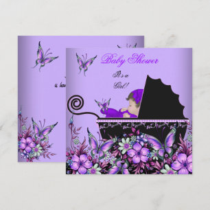 Invitación Chupeteador de bebé Niña bebé linda Mariposa púrpu