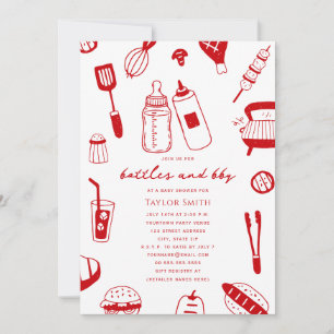 Invitación Chupetes y barbacoa Cumpleaños de bebé rojo neutro
