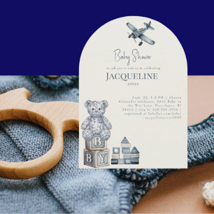 Invitación Chupetes y juguetes de bebé Cream & Blue Arco Baby