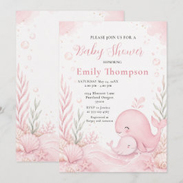 Invitación Chupetón de Ballena Rosa para Baby Shower Bajo el 