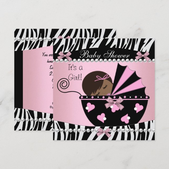 Invitación Chupetón de bebé Niña Bebé Rosa Estampado de cebra (Anverso / Reverso)