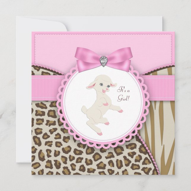 Invitación Chupetón de corderito rosa para baby shower (Anverso)