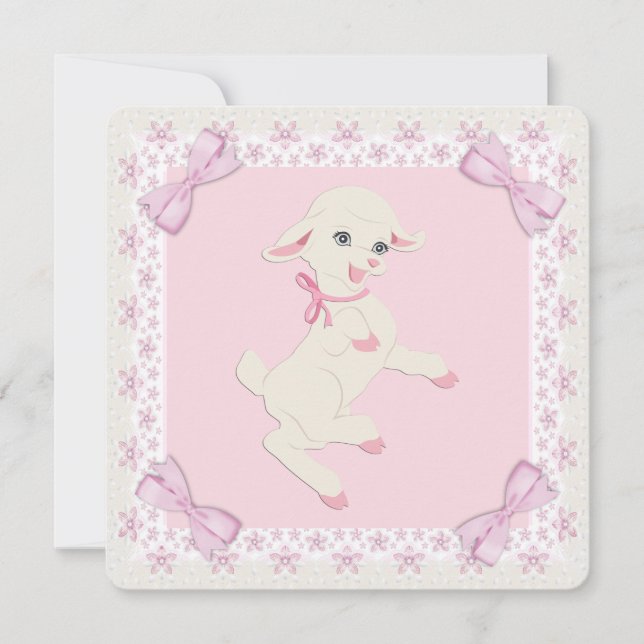 Invitación Chupetón de corderito rosa para baby shower (Anverso)