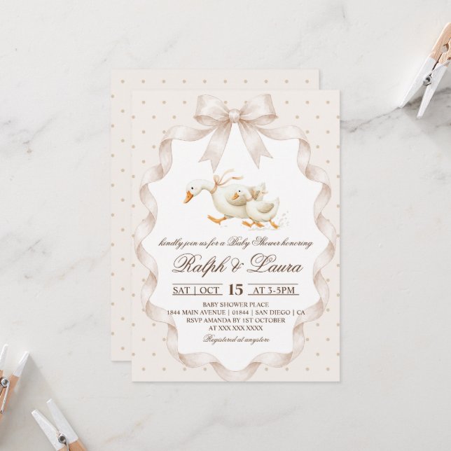 Invitación Chupetón de lunares neutrales para bebé de ganso (Anverso/Reverso In Situ)