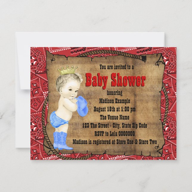 Invitación Chupetón de vaquero para baby shower (Reverso)