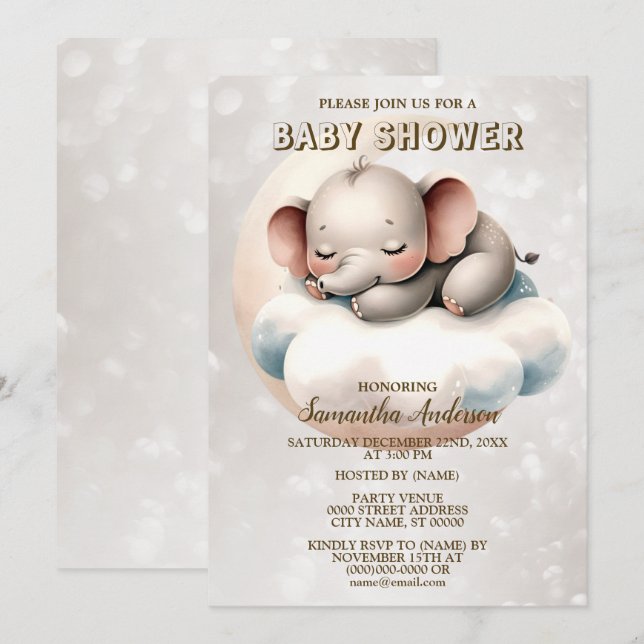 Invitación Chupetón Elefante Bebé Dormido Hermoso (Anverso / Reverso)