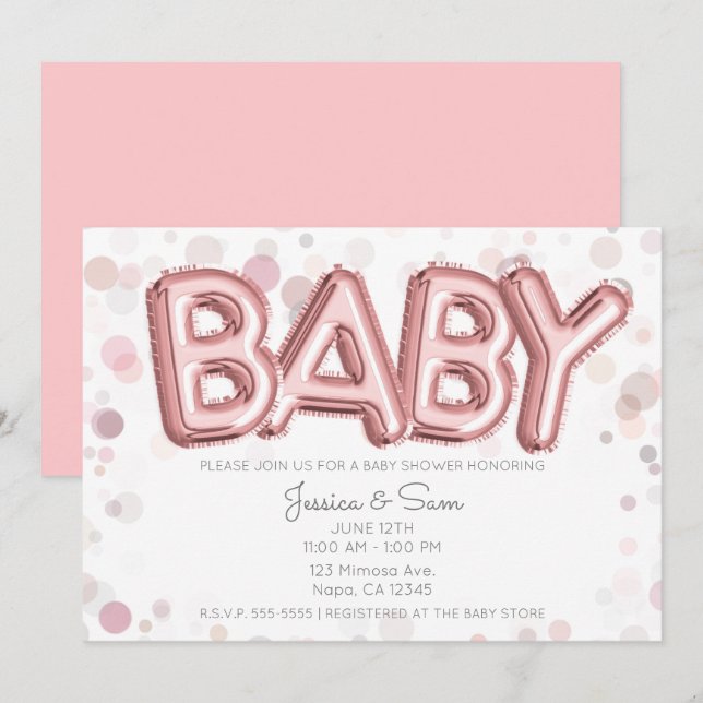 Invitación CHUPETÓN Globos Rosa Dorado Rosa Moderno Chic (Anverso / Reverso)