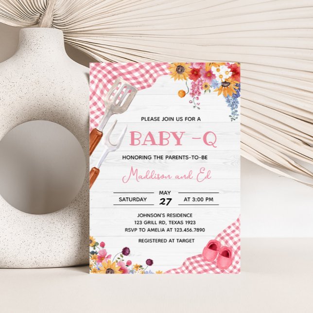 Invitación Chupetón Rosa Baby Shower (Girl BBQ Baby Shower Invitation)
