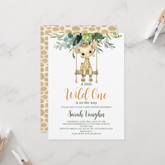 Invitación Chupetón Salvaje Cumpleaños Bebé Jirafa Shower de  (Anverso/Reverso In Situ)