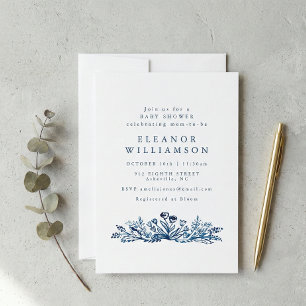 Invitación Chupinada Botánica de Tinta Azul Índigo Minimalist