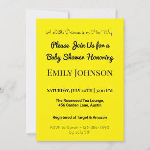 Invitación Chupinada de Baby Princesa Amarilla Negra