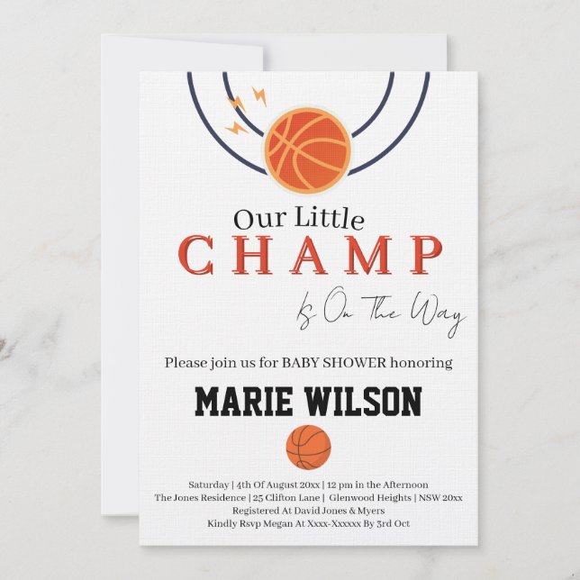 Invitación Chupinada de baloncesto para bebé (Anverso)