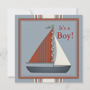 Invitación Chupinada de Barco de Vela Rojo y Azul para Bebé