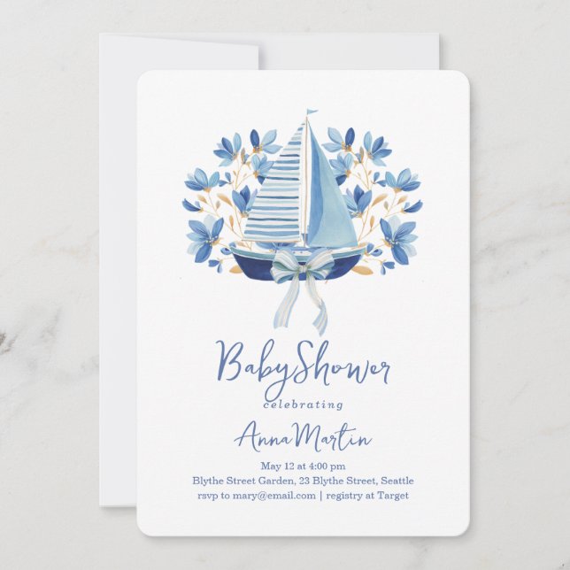 Invitación Chupinada de Barcos y Lazos Azules (Anverso)
