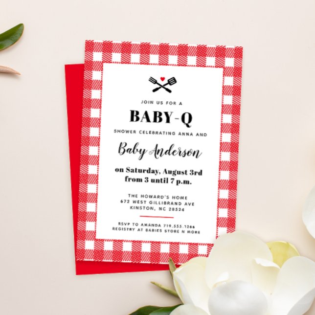 Invitación Chupinada de BBQ a cuadros Gingham rojos y blancos (Subido por el creador)