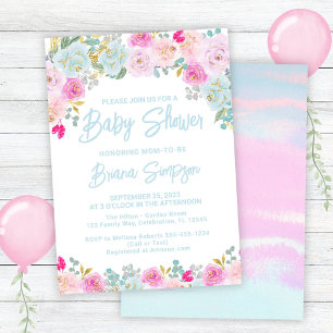 Invitación Chupinada de bebé azul rosa melocotón púrpura