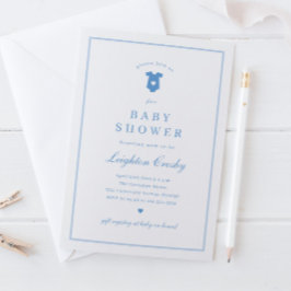 Invitación Chupinada de bebé azul tipografía elegante simple